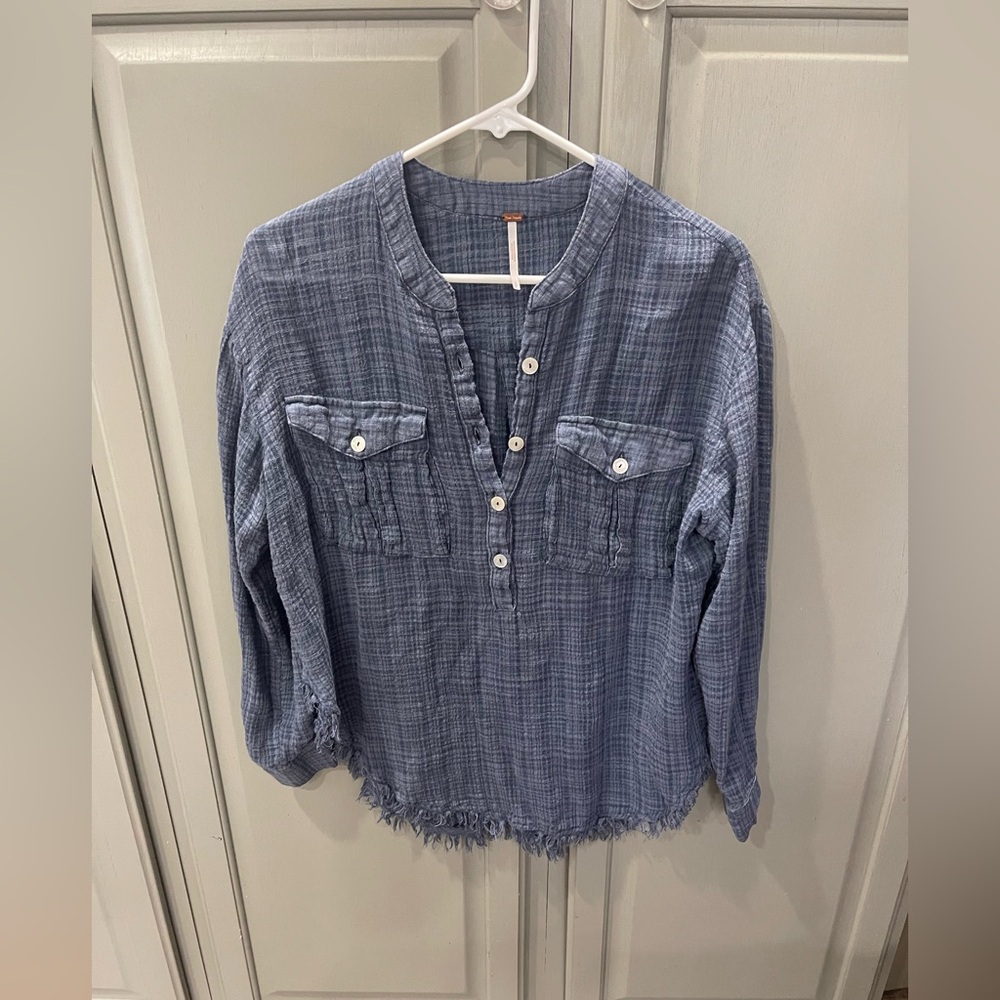 Free People Frayed 3/4 button up long sleeve
